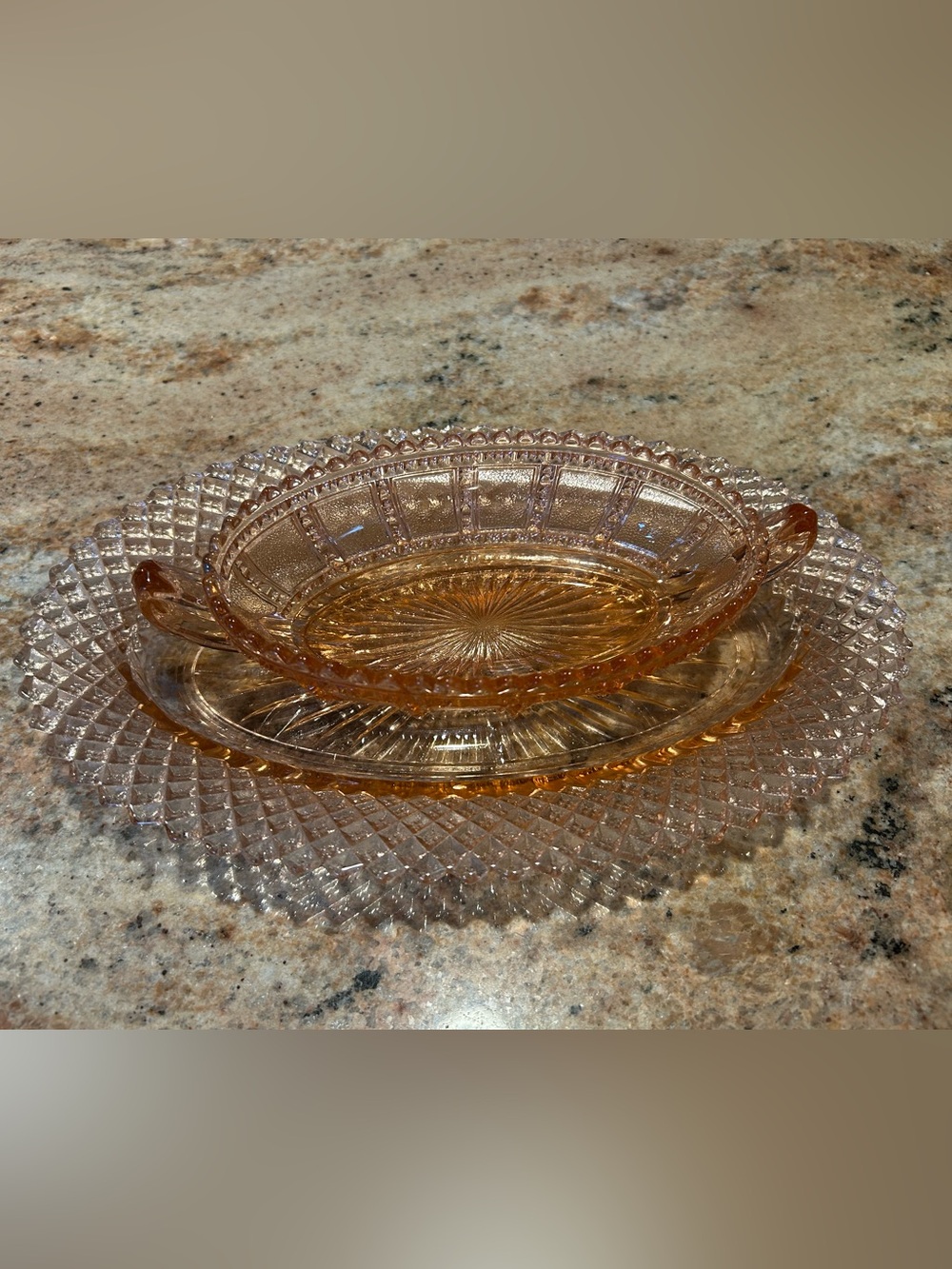 Miss America Pink Diamond Cut Oval Server & Windsor Peach Ballad Oval Dip Dish